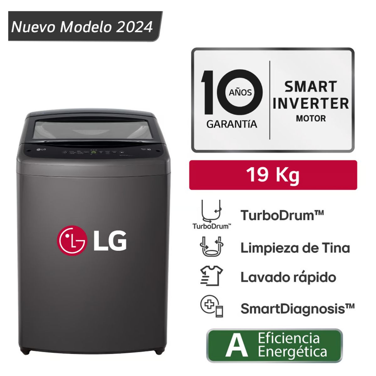 LG - Lavadora LG Carga Superior 19 Kg WT19BV6T Negro Claro