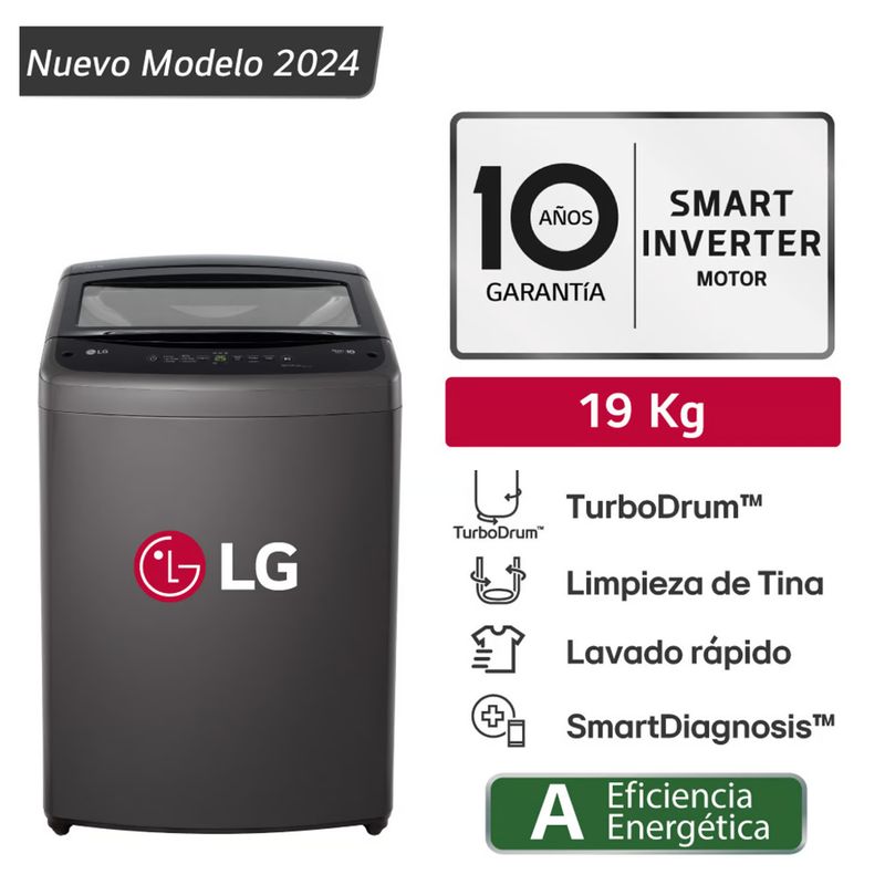 LG - Lavadora LG Carga Superior 19 Kg WT19BV6T Negro Claro