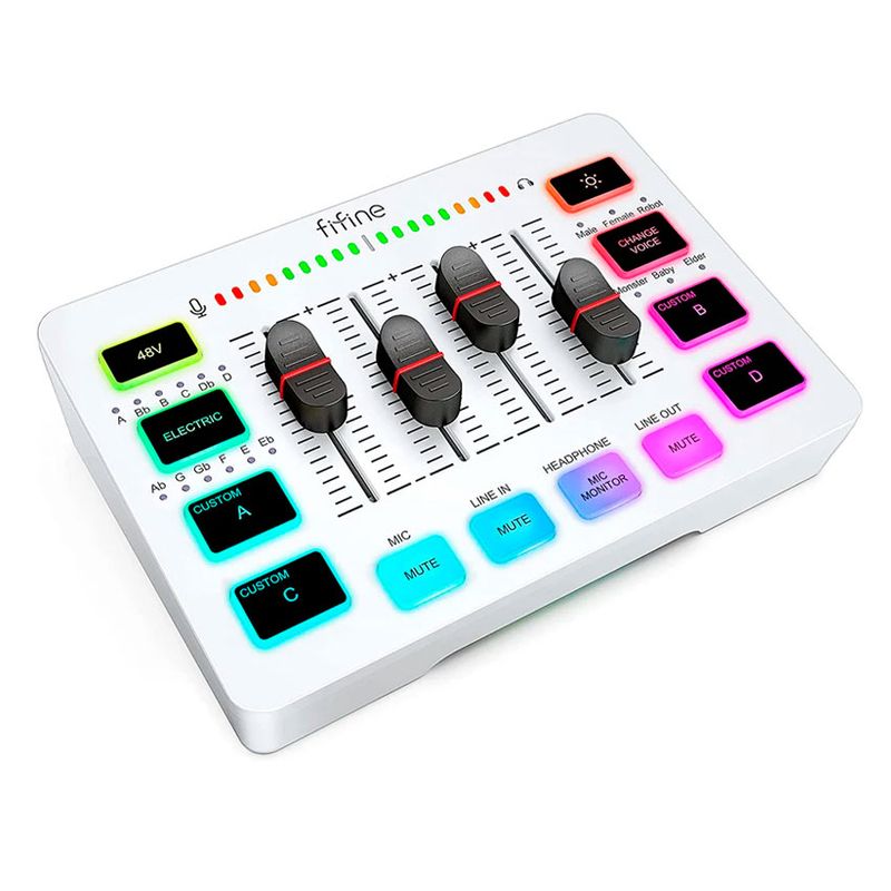 FIFINE - Mixer Fifine SC3 blanco USB-C XLR RGB 50dB para Streaming y Podcast