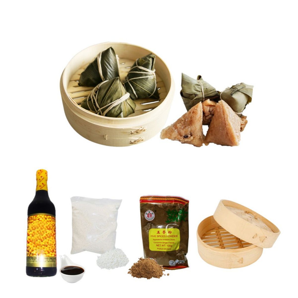 GENERICO - Pack 4u Vaporera Polvo 5 Especias Arroz Glutinoso Salsa Soya