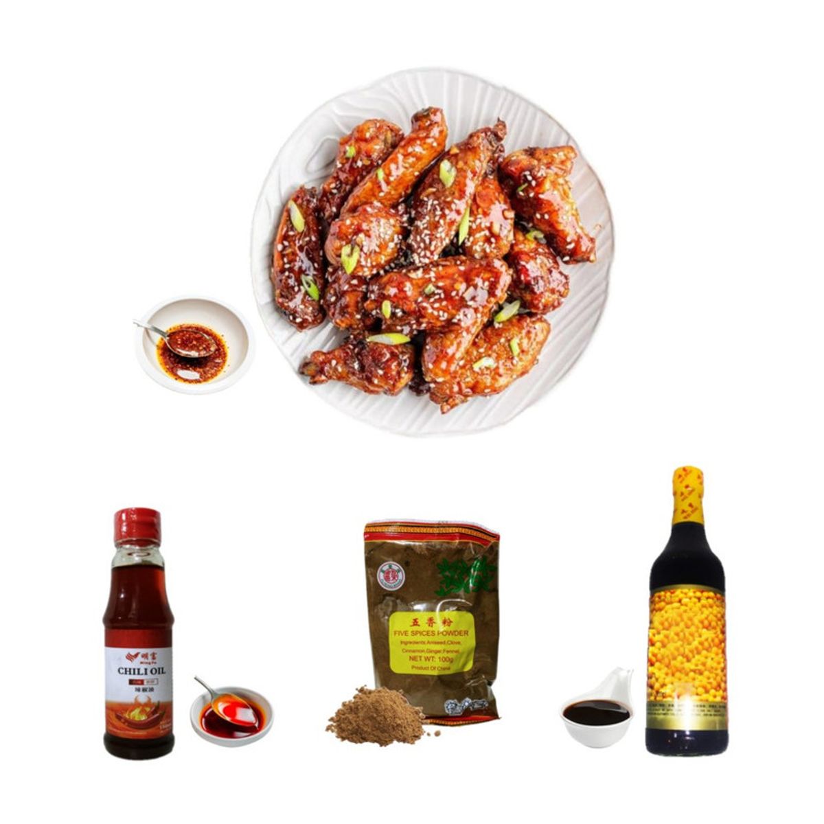 GENERICO - Pack 3u Aceite de Chili Salsa Soja Oscura Polvo 5 especias