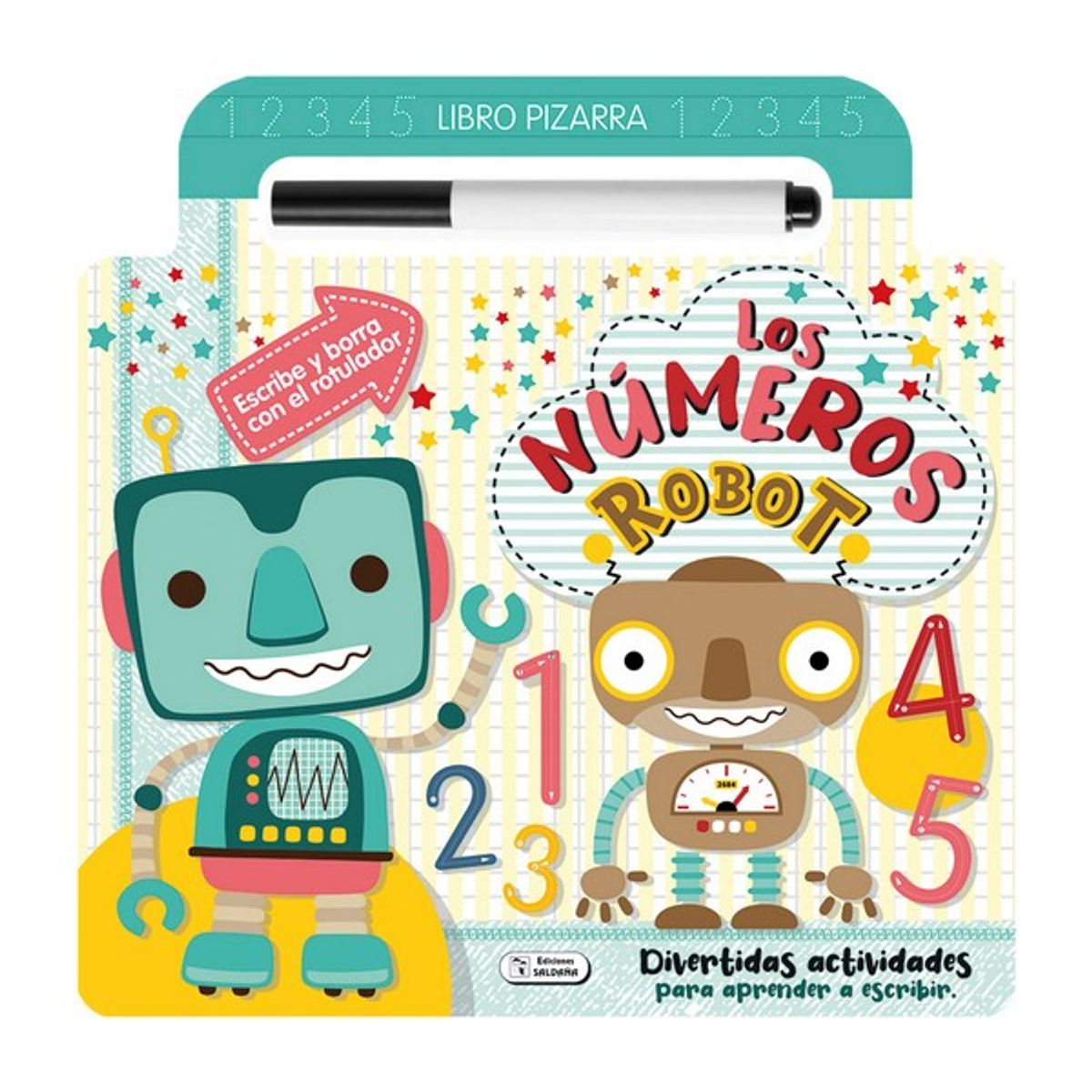 GENERICO - LIBRO PIZARRA BORRABLE APRENDE LOS NÚMEROS CON ROBOTS