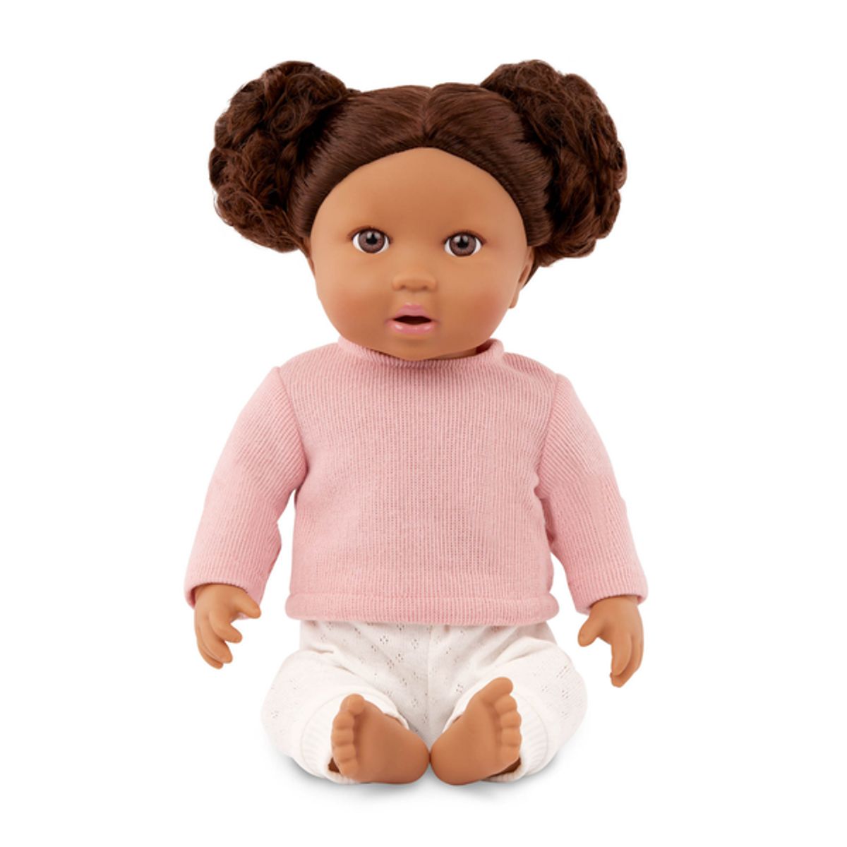 LULLABABY - Muñeca pelo marrón y polo rosa