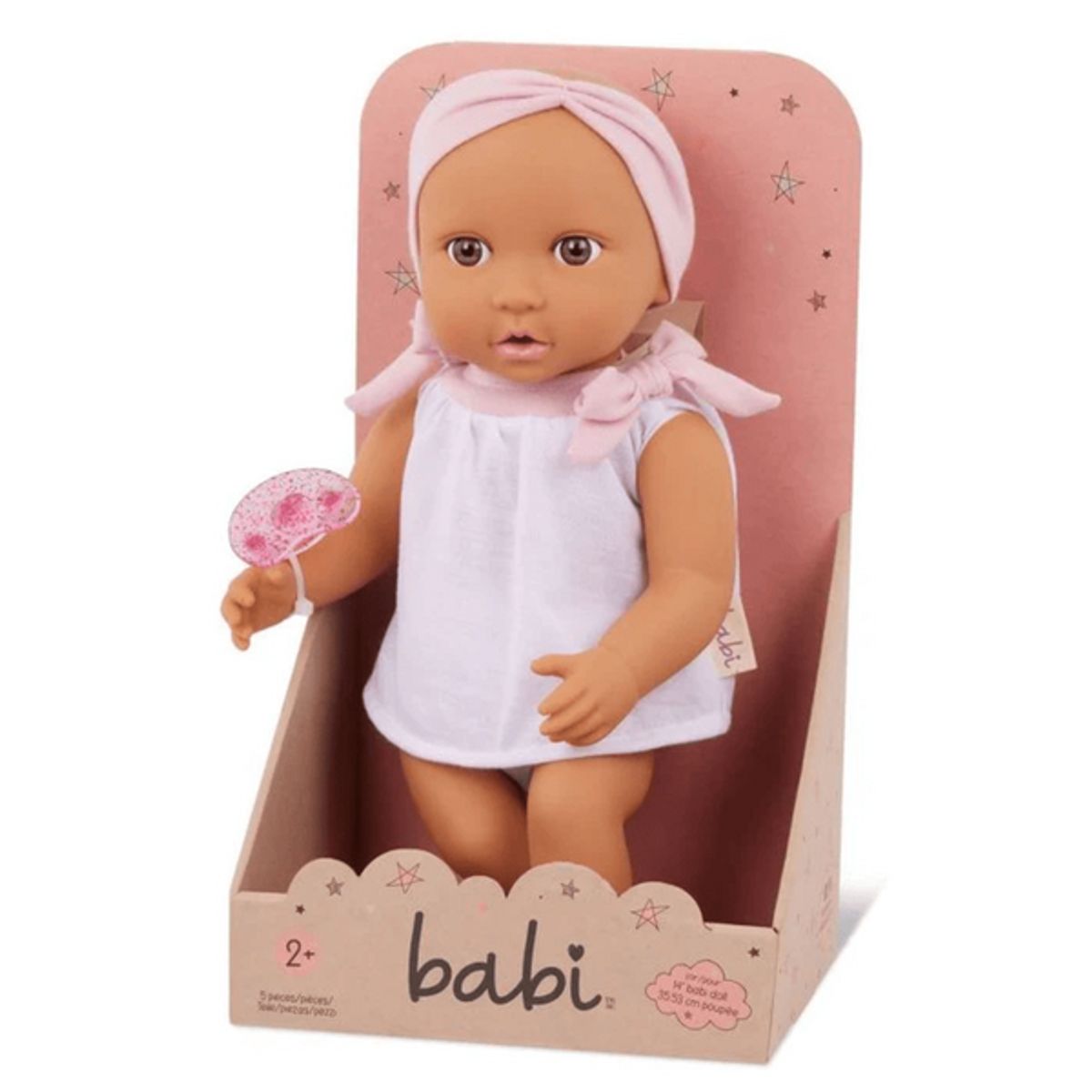 LULLABABY - Muñeco bebé con vincha rosa y lazos rosas modelo 2 nuevo