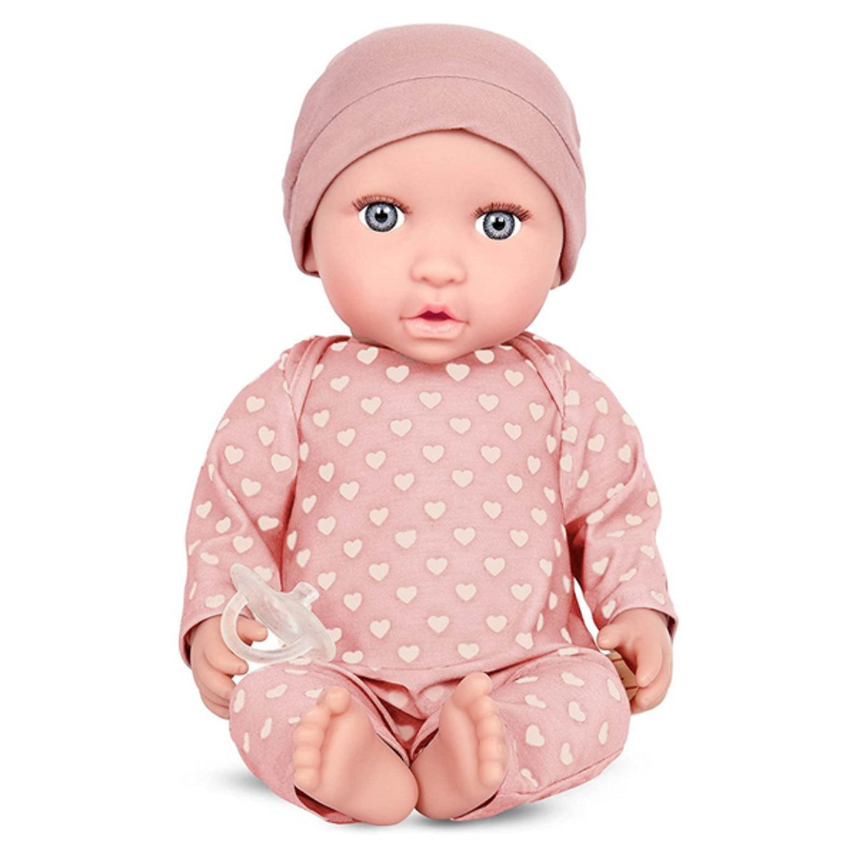 LULLABABY - Muñeco bebé con gorro rosa y ojos celestes modelo 1 nuevo