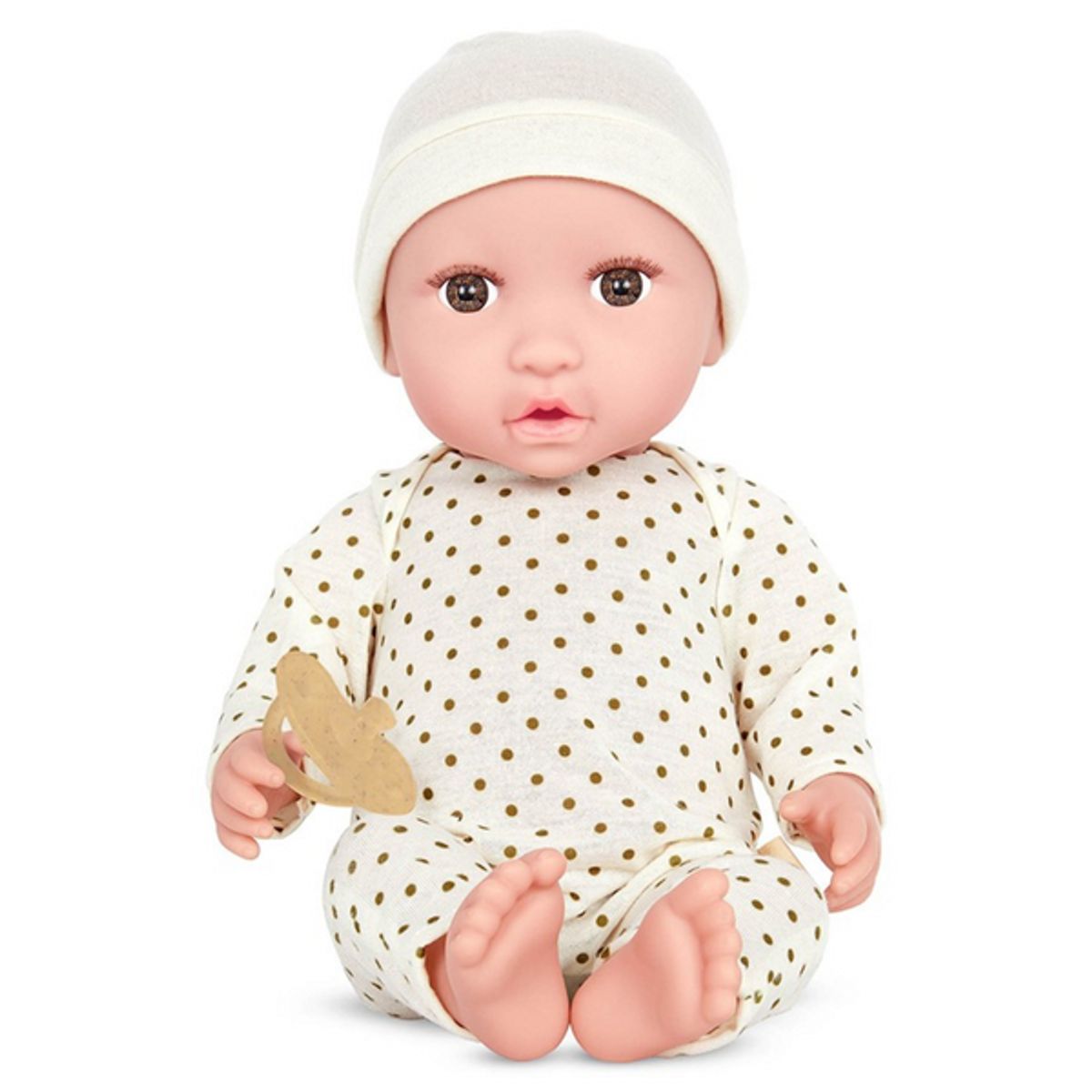 LULLABABY - Muñeco bebé con gorro crema y ojos marrones modelo 1