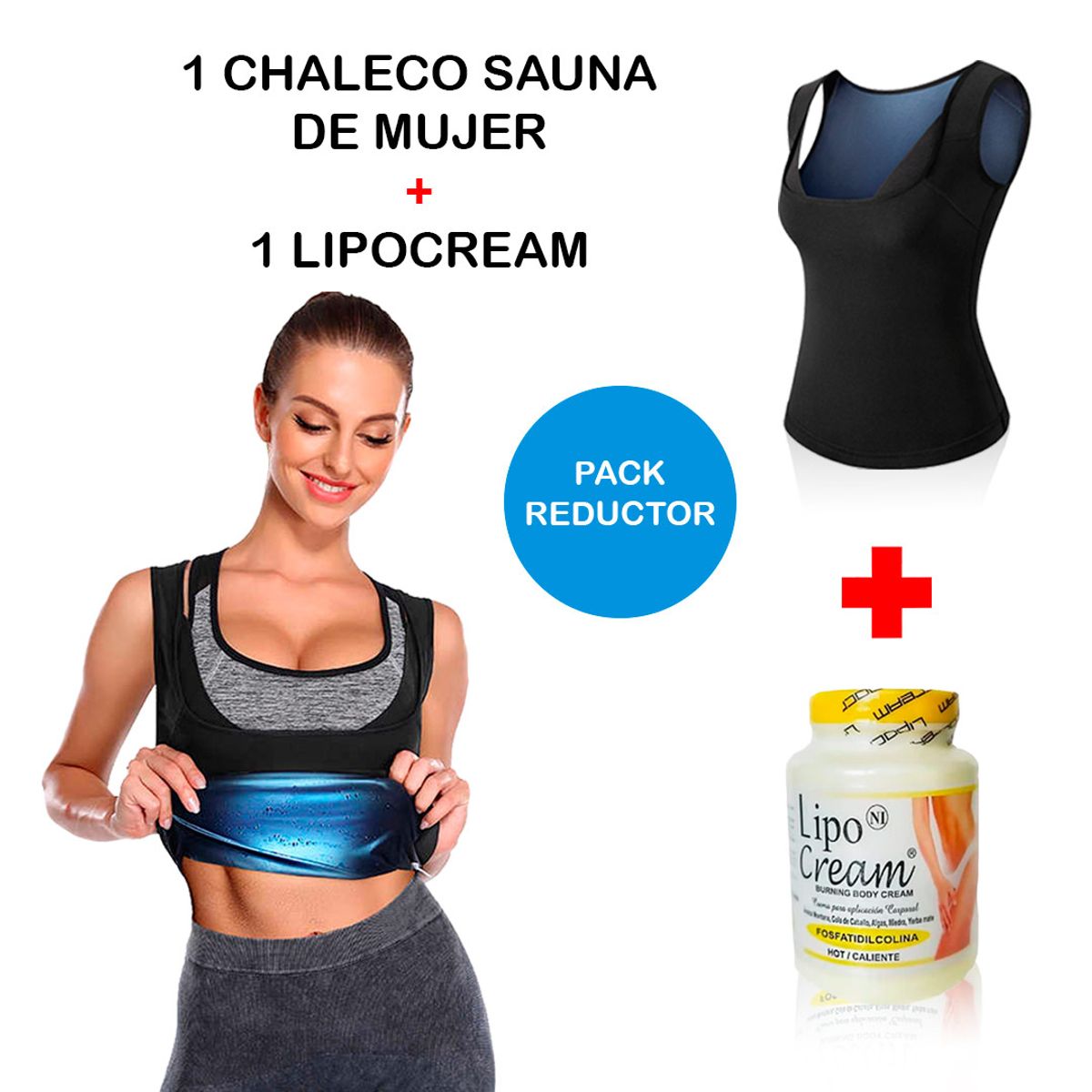 GENERICO - PACK Chaleco Moldeador de Sauna para Mujer Más Lipocream
