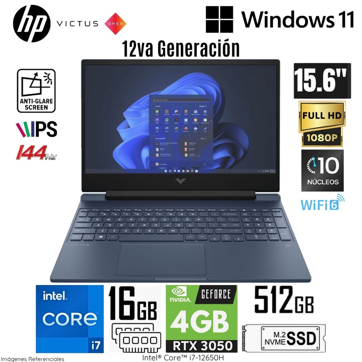 HP - Laptop HP Victus 15-FA0007LA Intel Core i7-12650H 16GB RAM 512GB SSD RTX 3050-4GB 15.6" FHD WIN 11