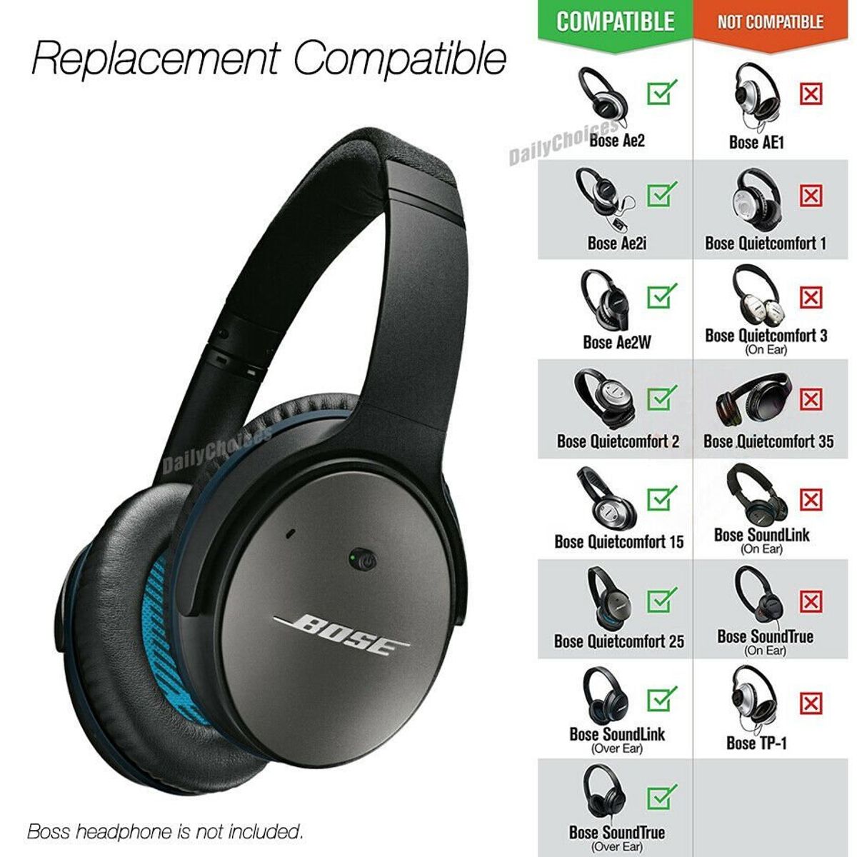 GENERICO - Almohadillas para audífonos BOSE QC35II QC35 QC25 QC15 AE2  negro