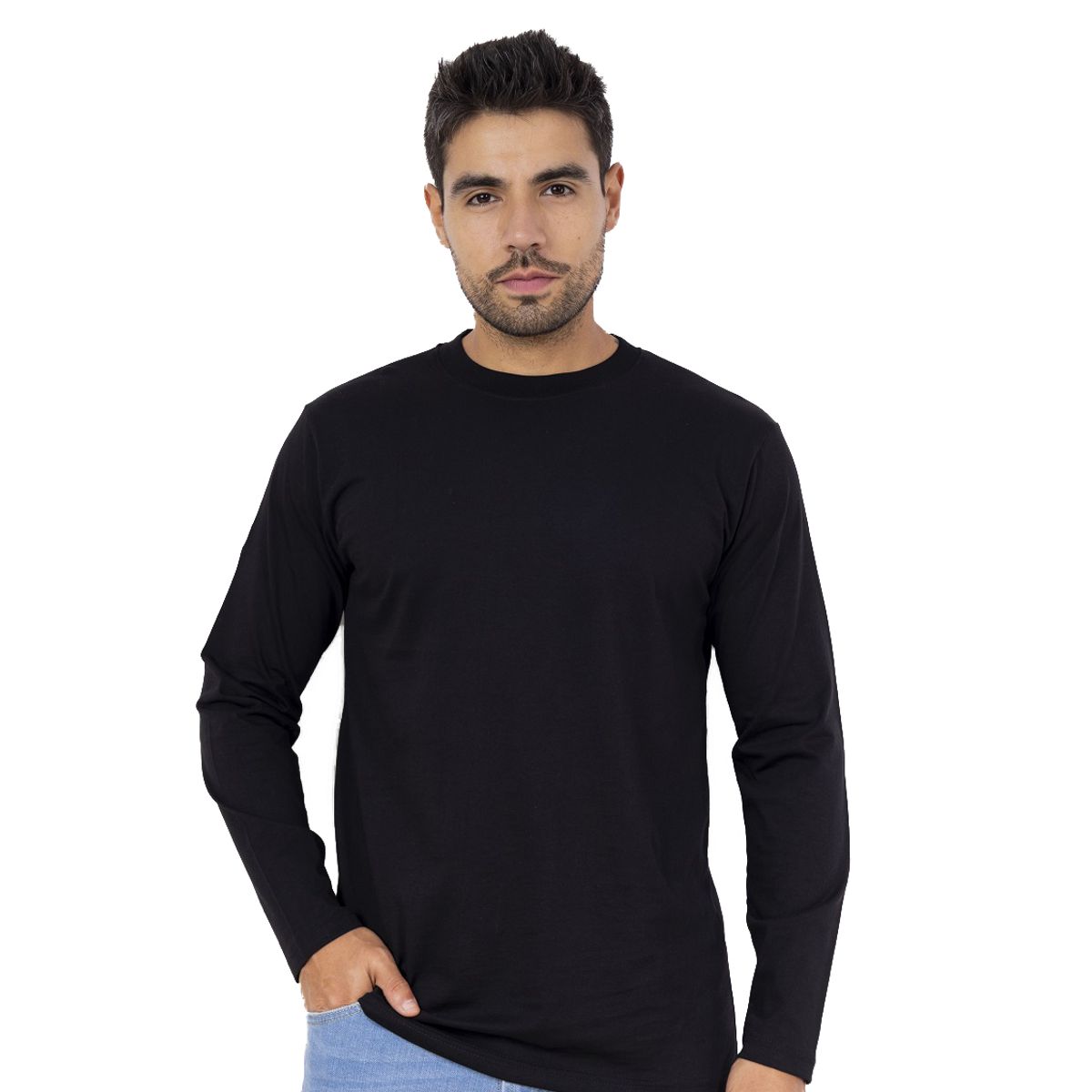 NEW YORK STARS - Polo Basico Manga Larga -Negro