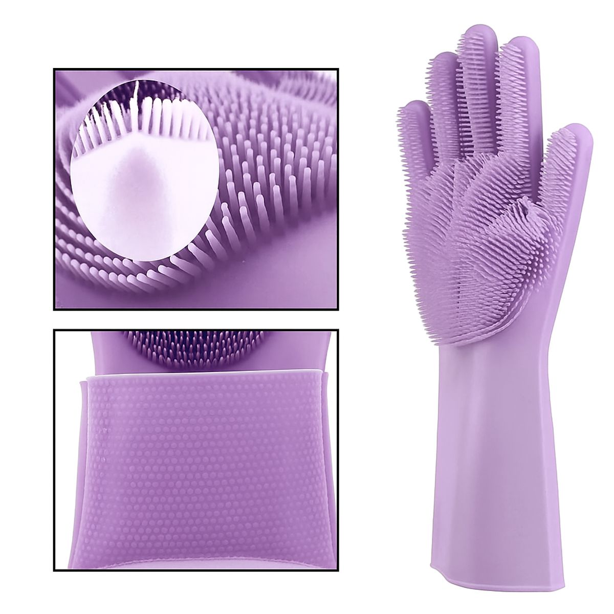 GENERICO - GUANTES DE LIMPIEZA TIPO CEPILLO DE SILICONA MULTIUSO MORADO