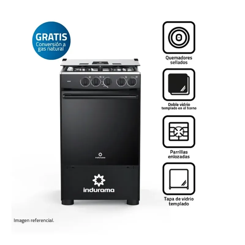 INDURAMA - Cocina a Gas Indurama 4 Hornillas Goya - Negra