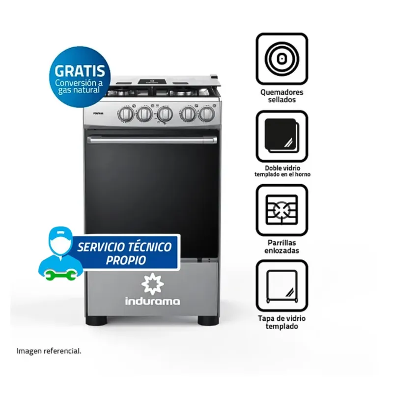INDURAMA - Cocina Indurama a Gas Fontana de 4 Hornillas - Gris