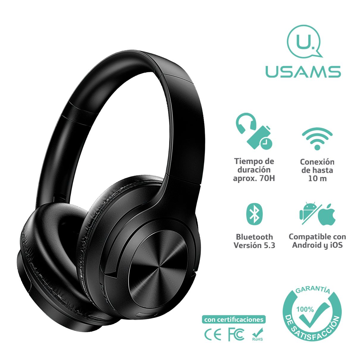 USAMS - Audífonos auriculares inalámbricos USAMS 70hs 5.3 Negro YH21