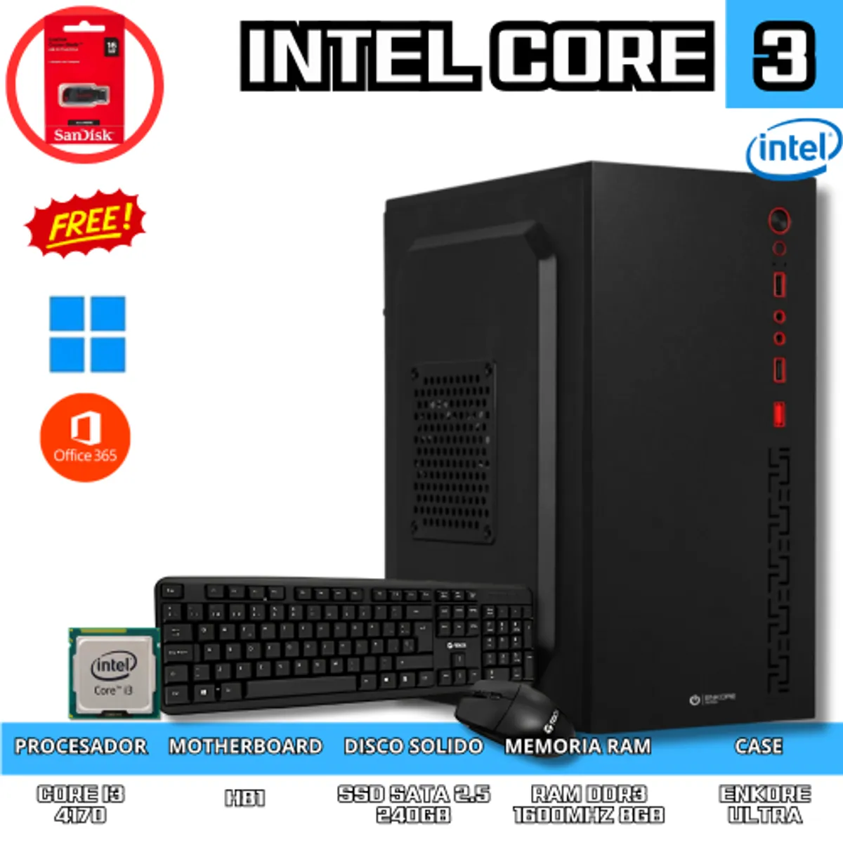 INTEL - COMPUTADORA PC INTEL  CORE I3/ 8GB RAM/ 240GB SSD