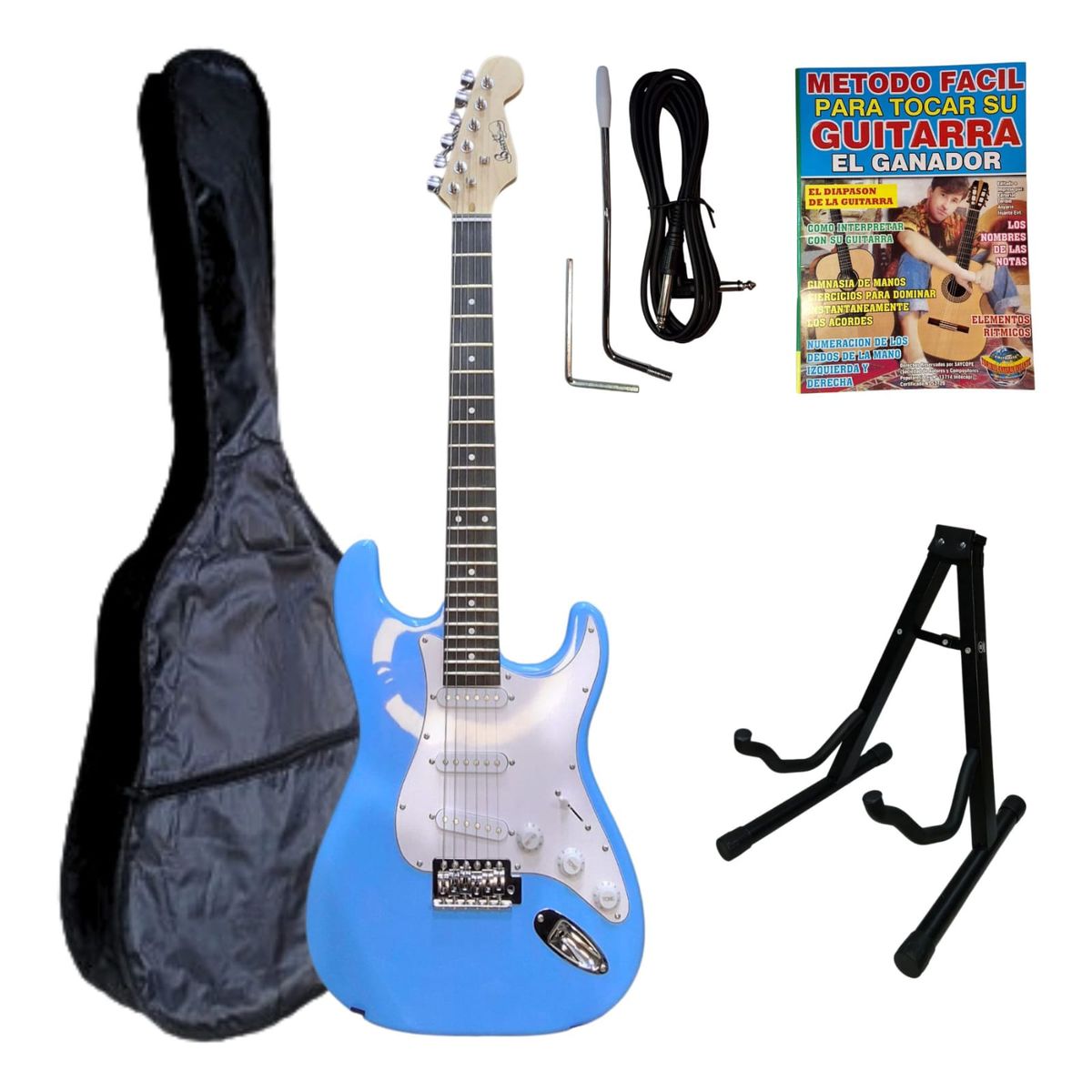 GENERICO - Guitarra eléctrica 3 pastillas color CELESTE con funda «BARRT»