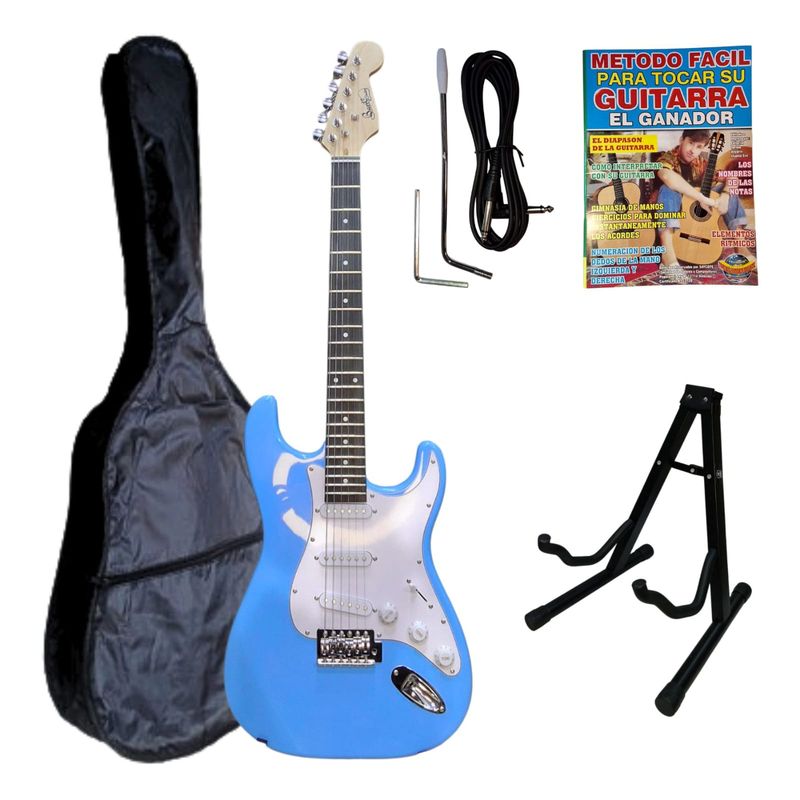 GENERICO - Guitarra eléctrica 3 pastillas color CELESTE con funda «BARRT»
