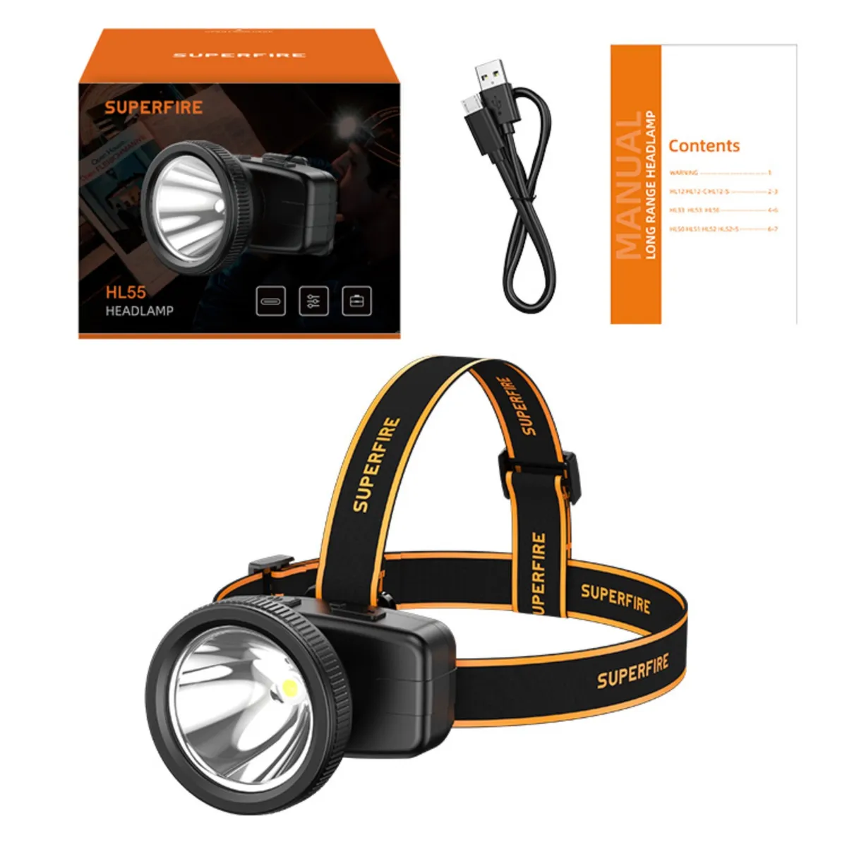 SUPER - Linterna De Cabeza Recargable Led 120lm Pesca Y Camping Blanco Negro