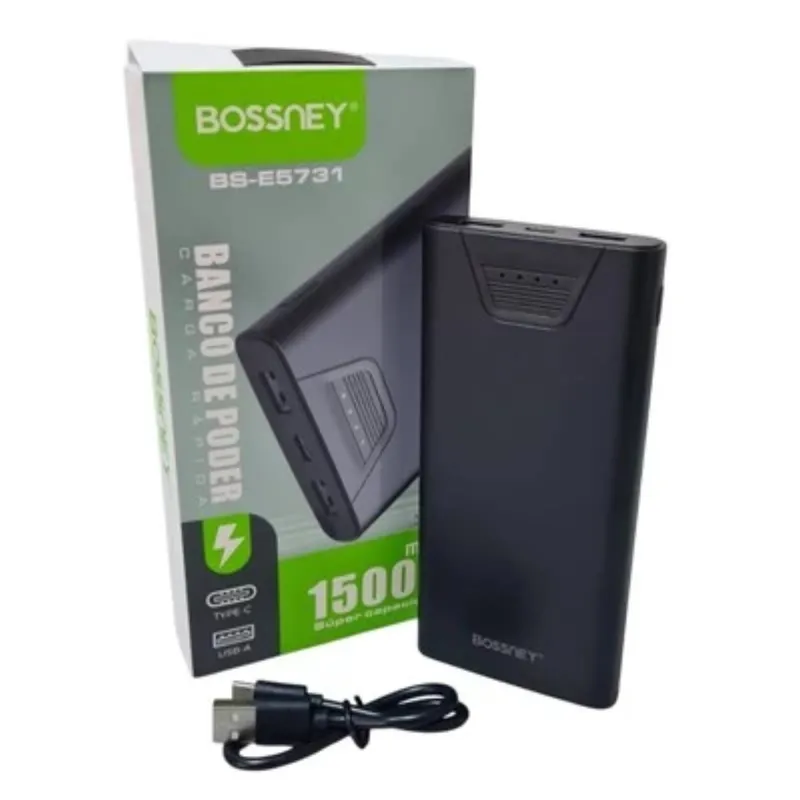 GENERICO - Power Bank Batería Portátil con Indicador LED de 15000 mAh Bossney