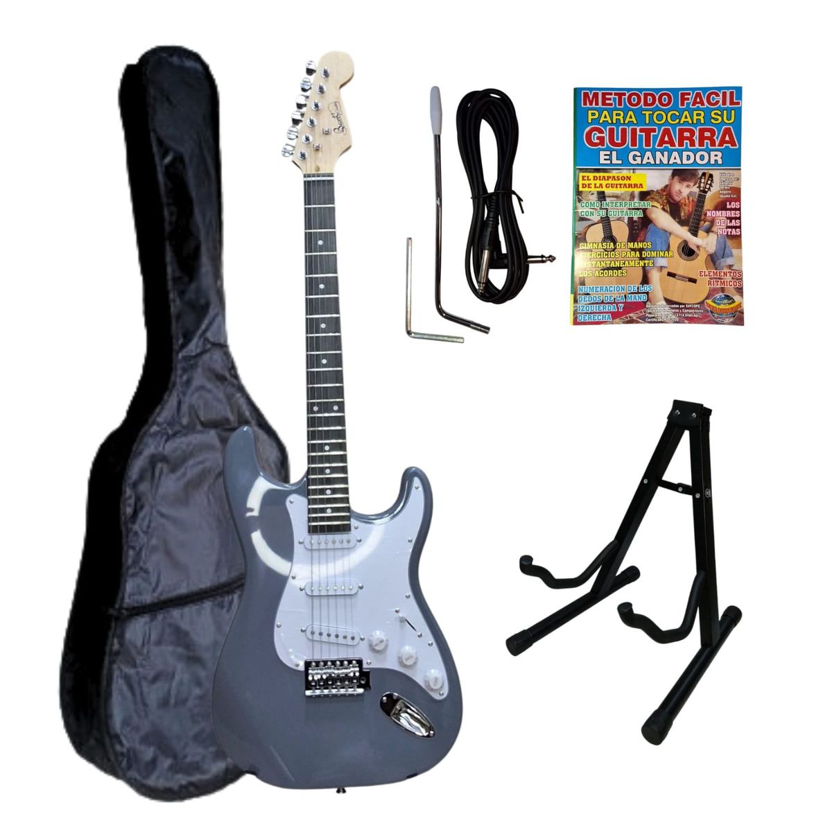 GENERICO - Guitarra eléctrica 3 pastillas color GRIS con funda «BARRT»