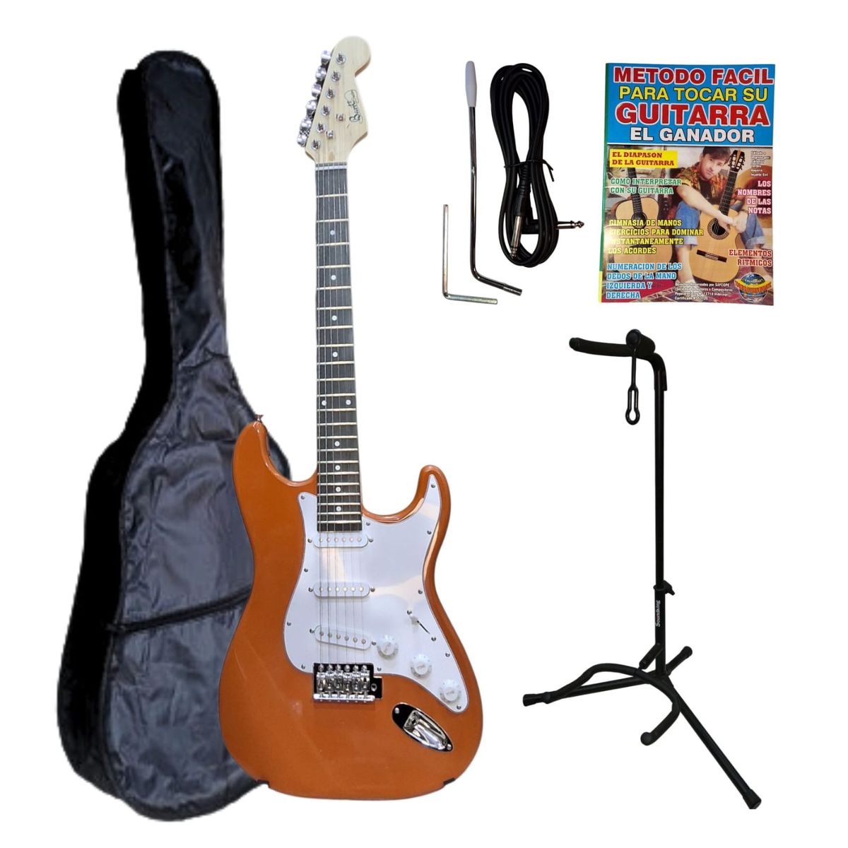 GENERICO - Guitarra eléctrica 3 pastillas color NARANJA con funda «BARRT»