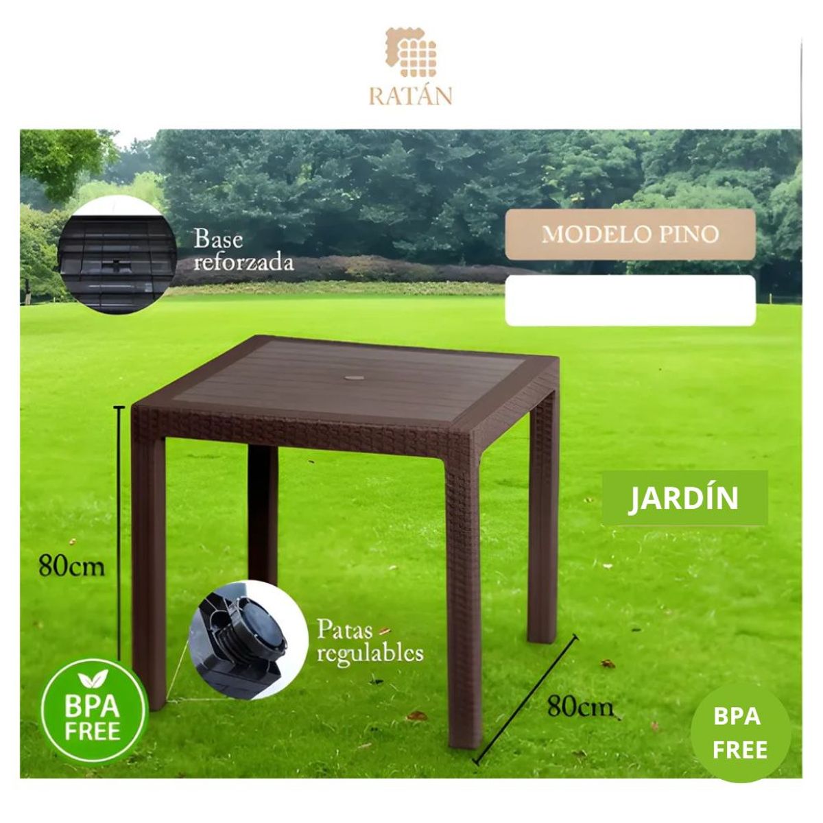 GENERICO - Mesa Comedor Ratan Color marrón para terraza o jardin