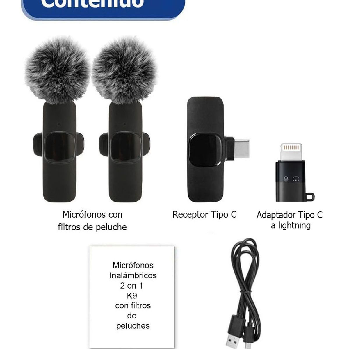 OEM - Micrófonos 2 en 1 K9 Tipo C con Adaptador iPhone y Filtros de peluche