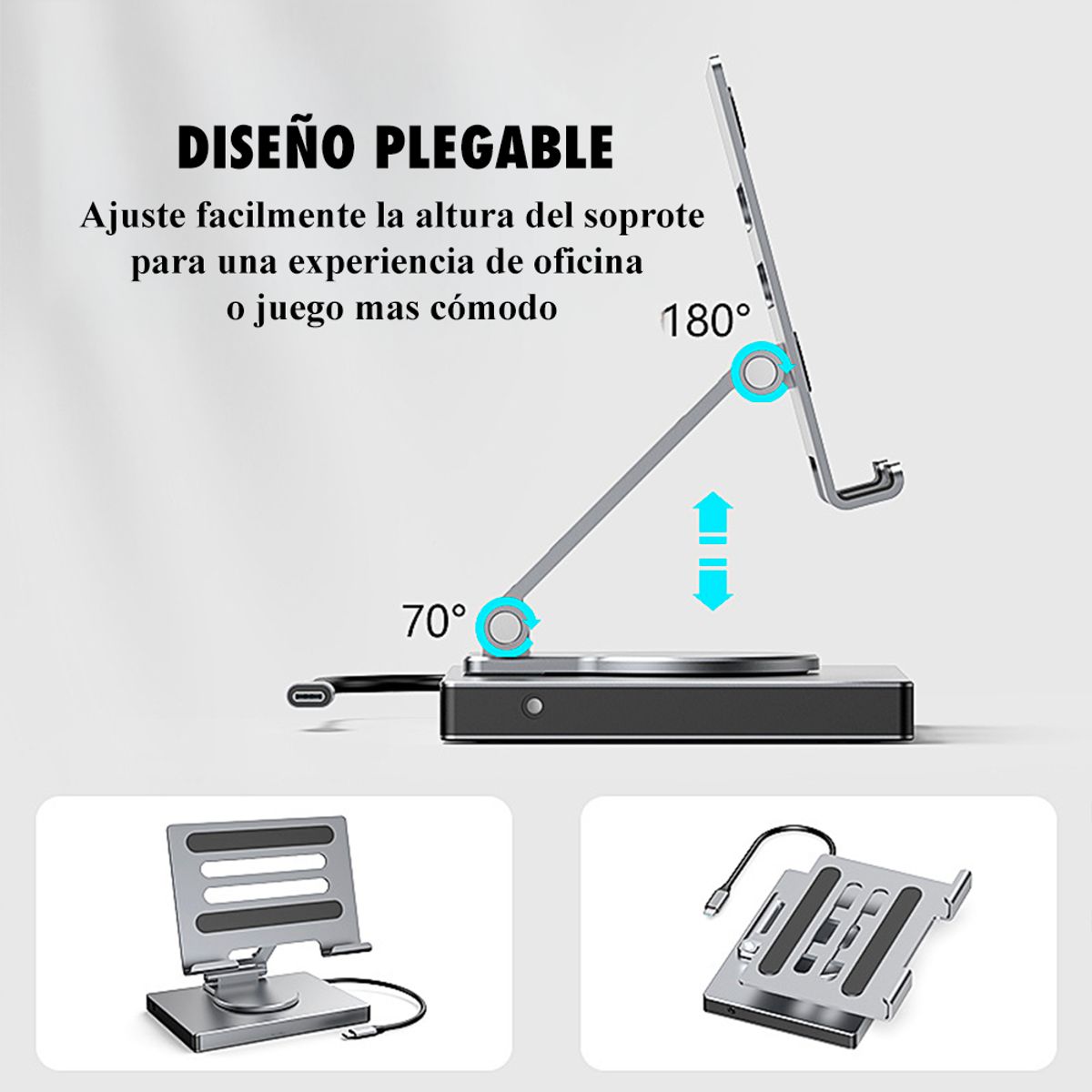 GENERICO - Soporte Base Laptop 360° Adaptador Inteligente hub 9 en 1 tipo c,hdmi, usb 3.0,rj45Gigalan