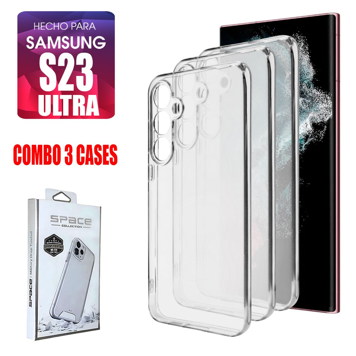 ASIA IMPORT - Combo Case Space Transparente Para Samsung S23 Ultra