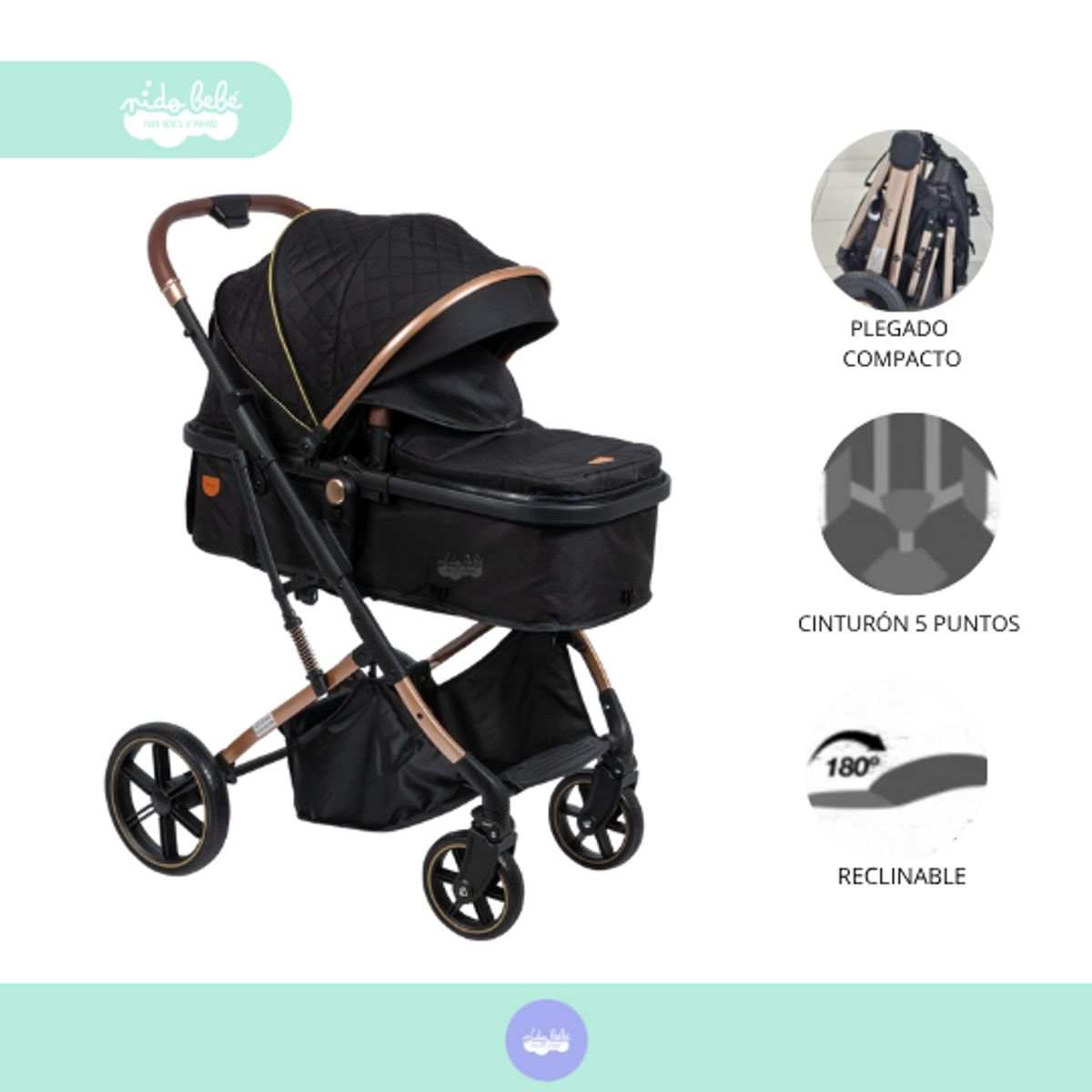 GENERICO - Coche Moises de bebés modelo premium Gior black