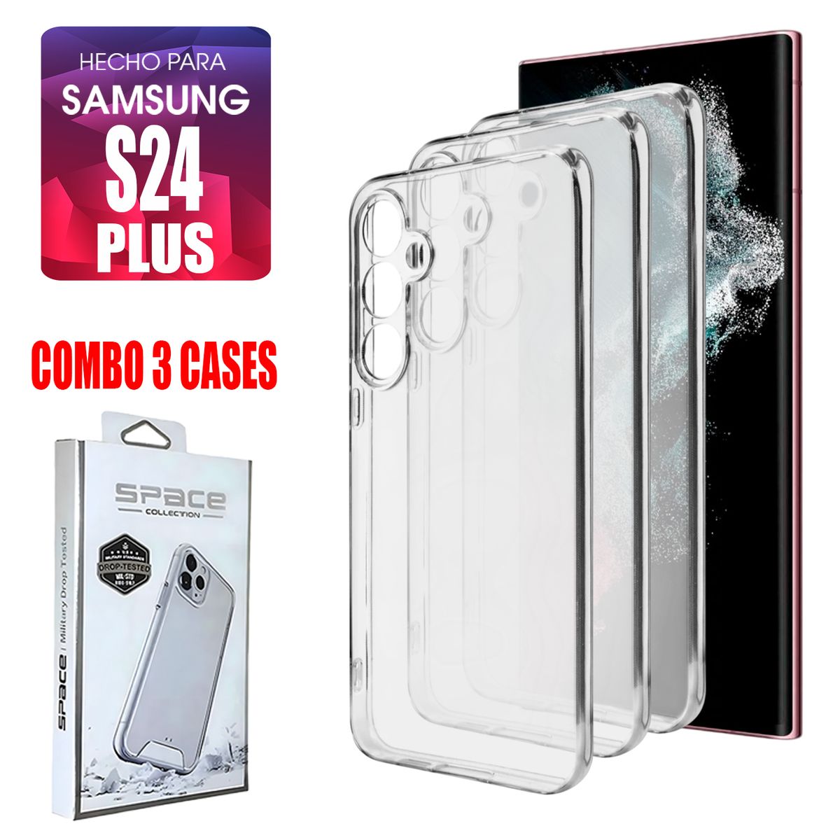ASIA IMPORT - Combo Case Space Transparente Para Samsung S24 Plus