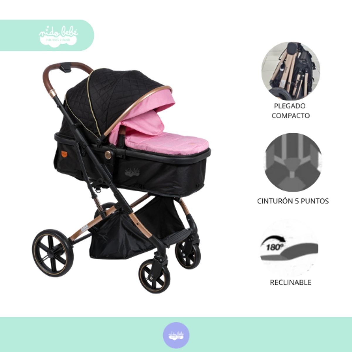 GENERICO - Coche Moises de bebés modelo premium Gior pink