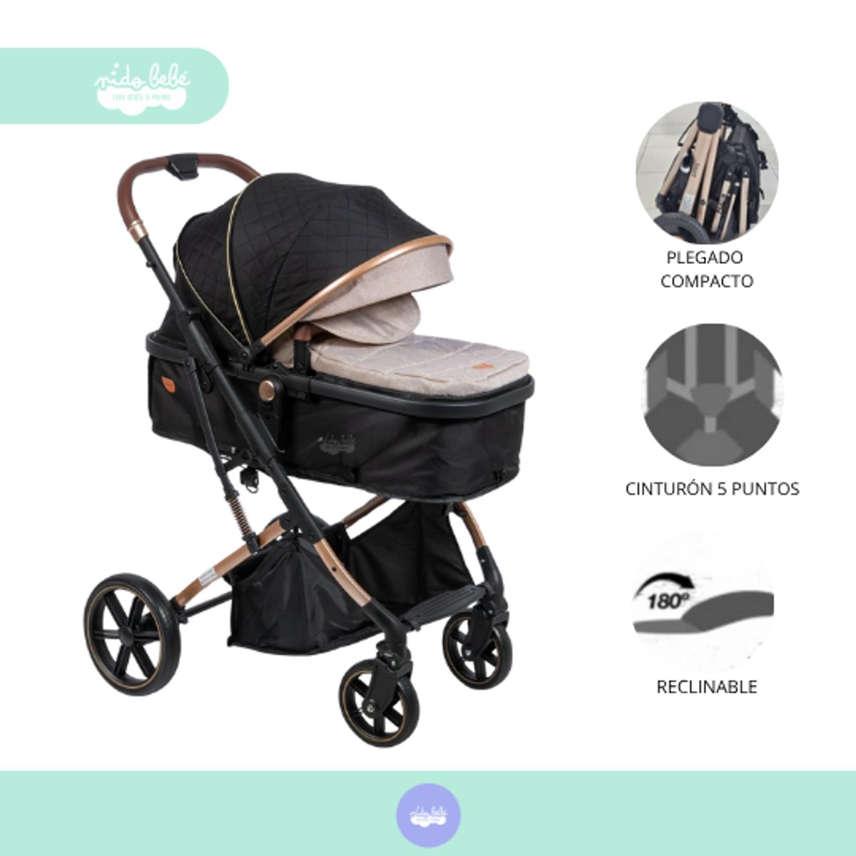GENERICO - Coche Moises de bebés modelo premium Gior beige
