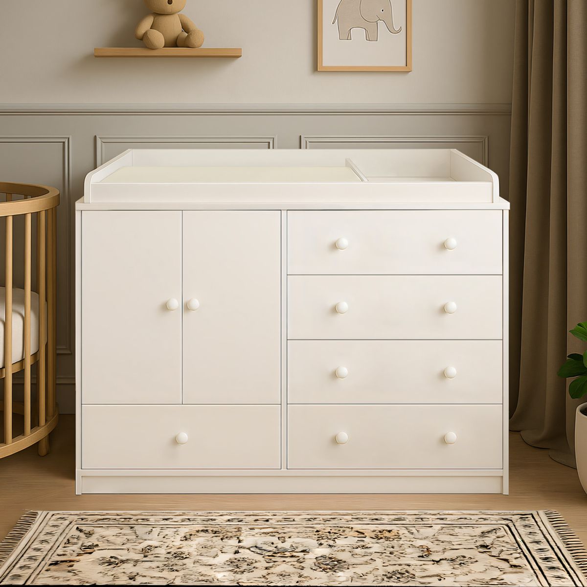 GENERICO - Cómoda Cambiador Para Bebé Rousé 5 Cajones Blanco 120 cm Huk