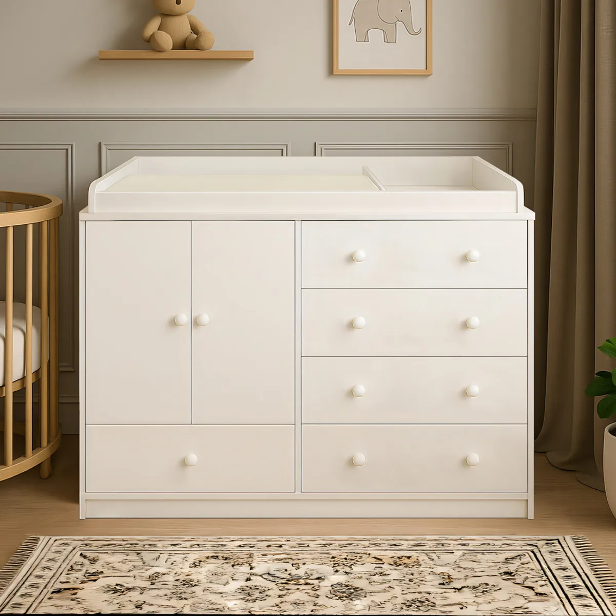 GENERICO - Cómoda Cambiador Para Bebé Rousé 5 Cajones Blanco 120 cm Huk