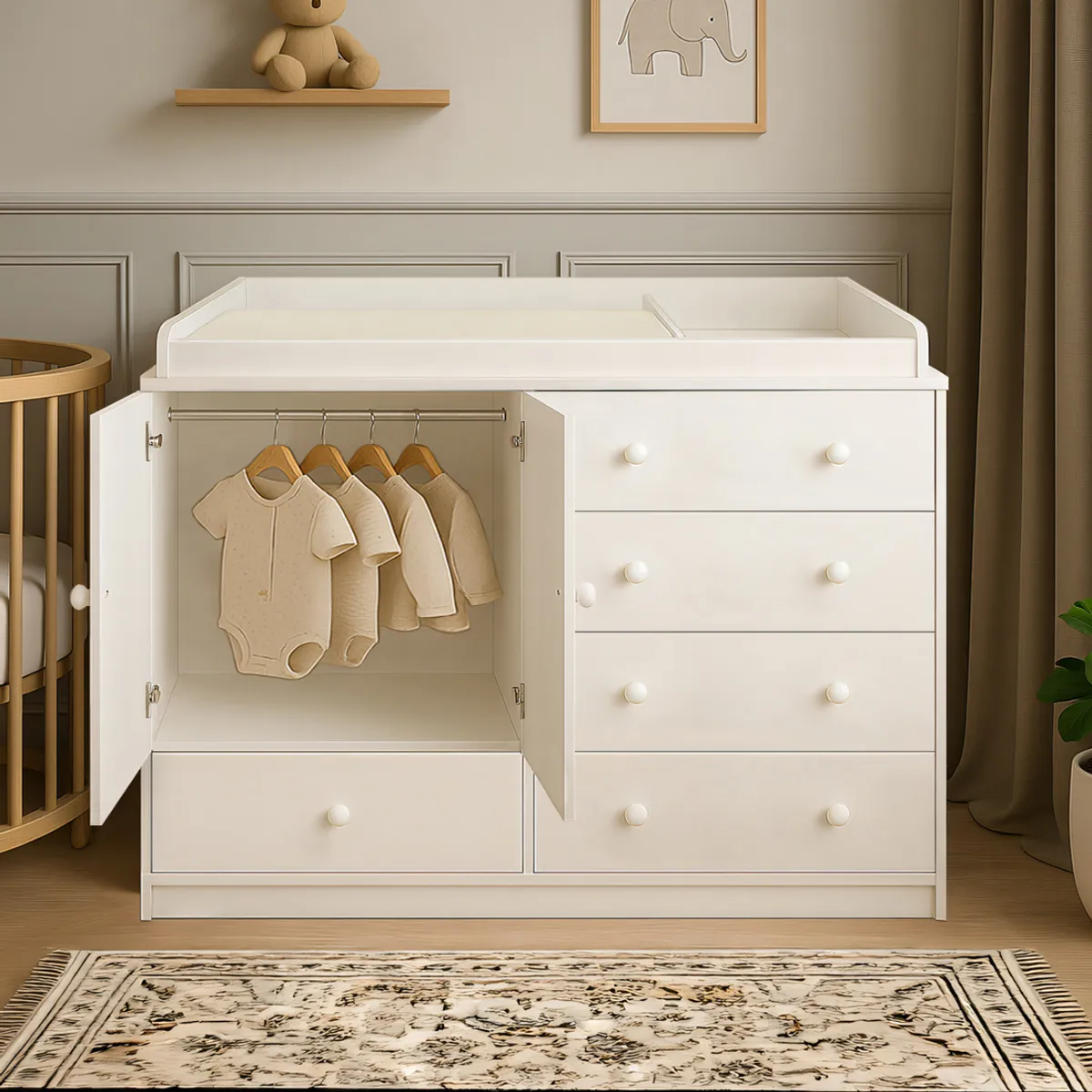 GENERICO - Cómoda Cambiador Para Bebé Rousé 5 Cajones Blanco 120 cm Huk