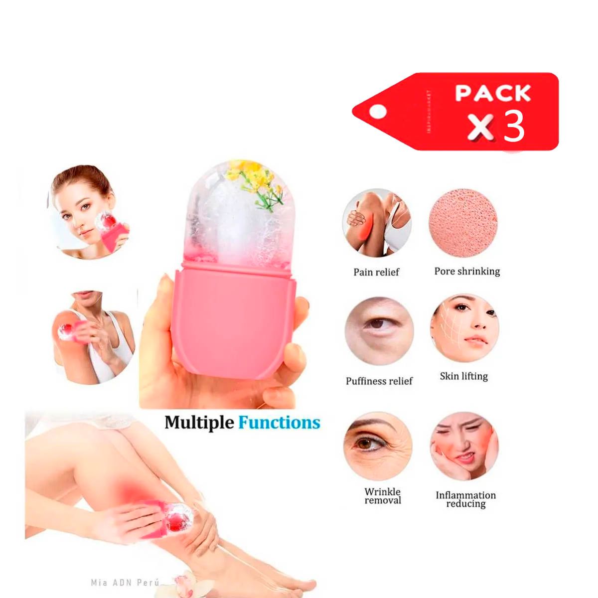 GENERICO - PACK 3 Molde Masajeador Facial para Hielo
