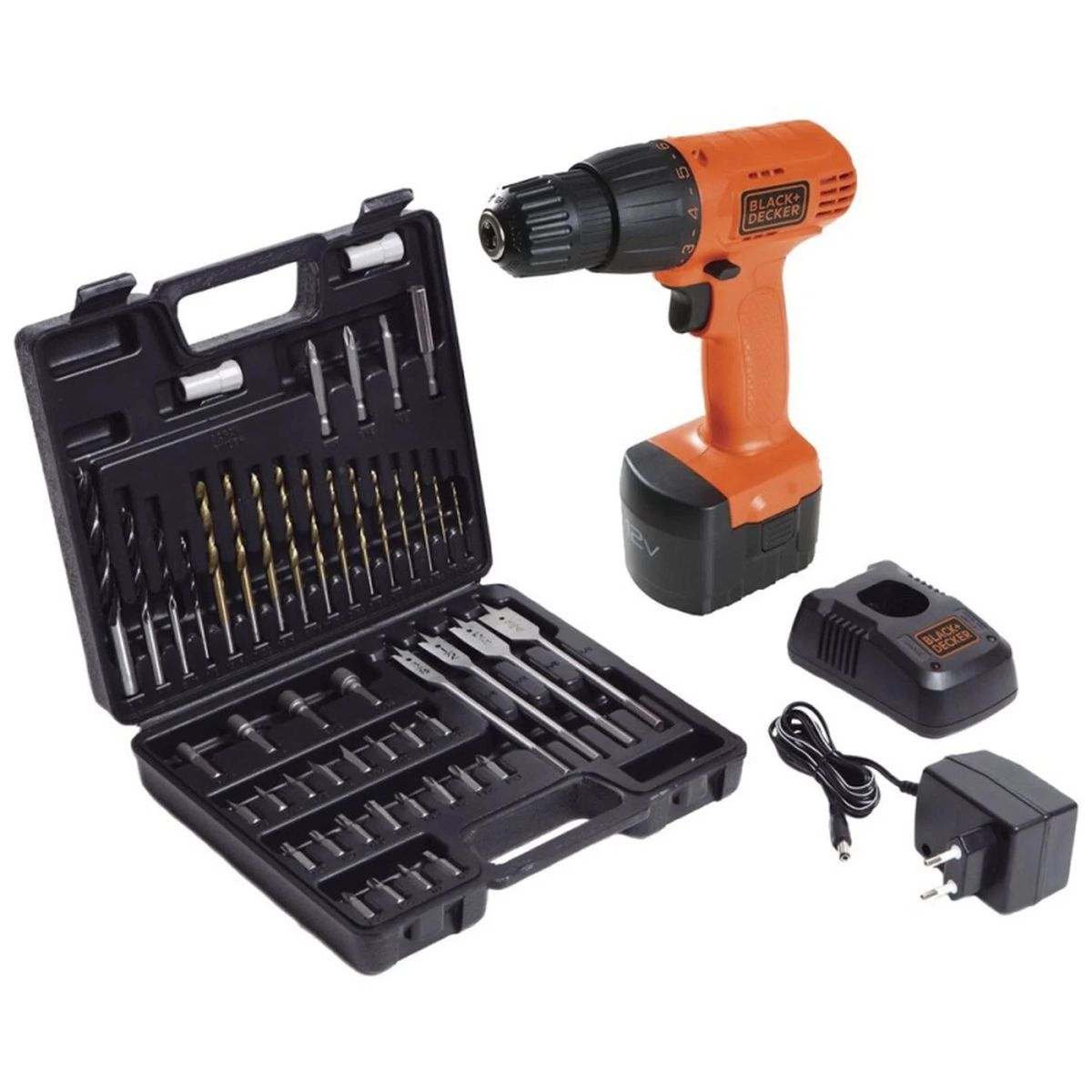 BLACK+DECKER - Taladro Atornillador 3/8" 12V + 50 Accesorios + Cargador