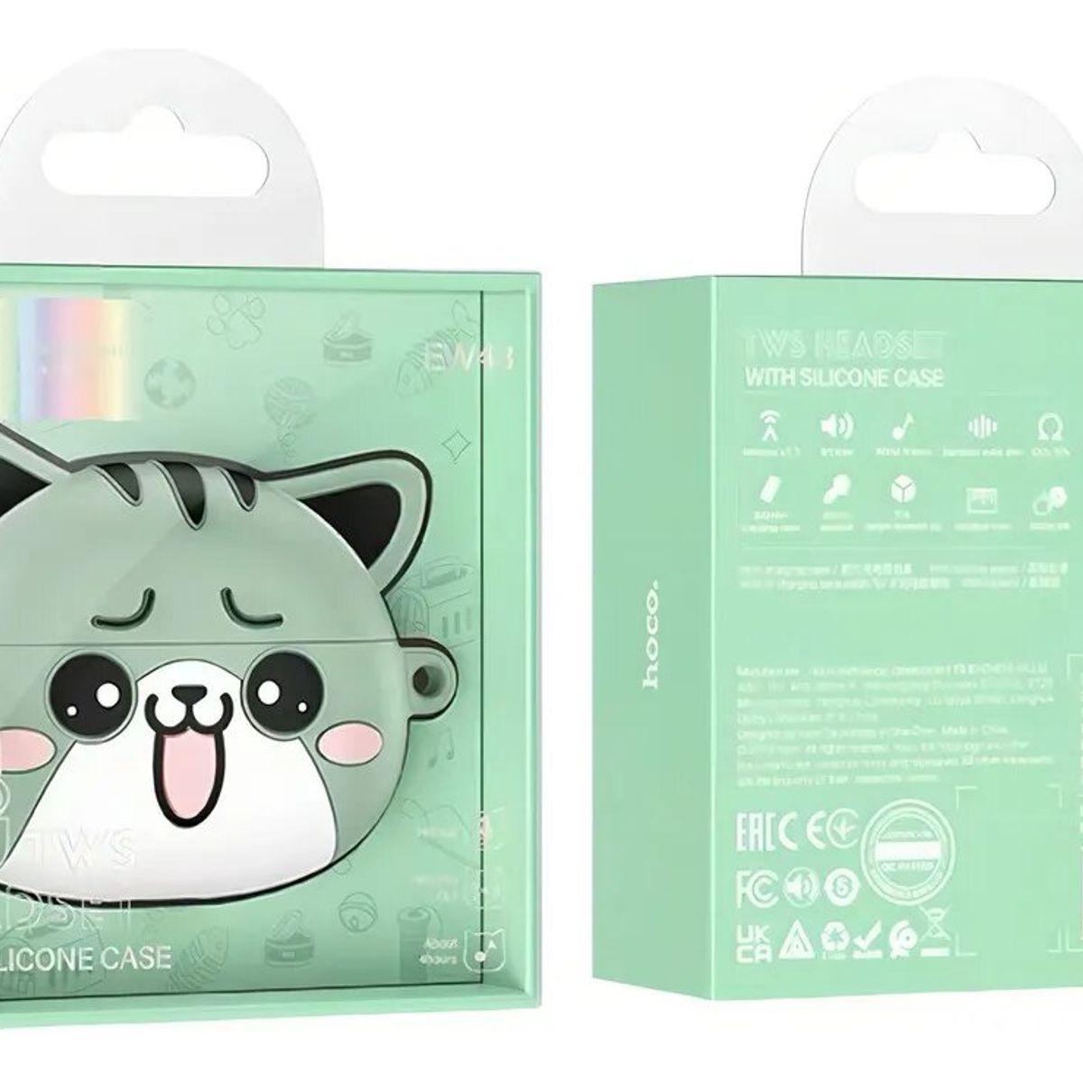 HOCO - Audifonos Inalambricos con Funda de Gato Color Verde Claro