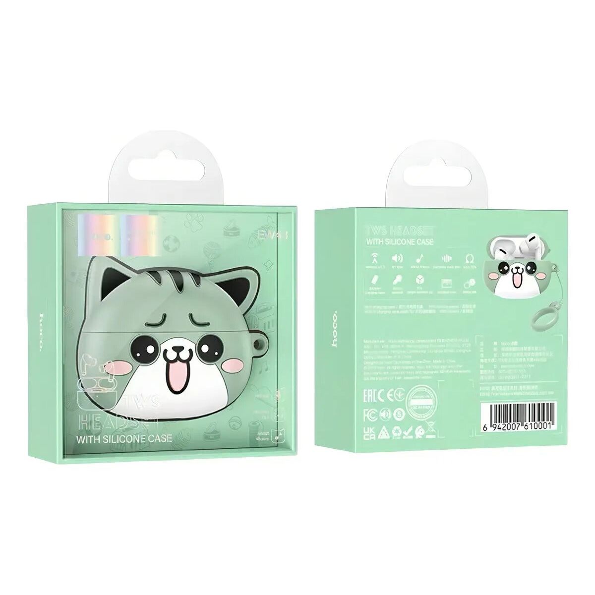 HOCO - Audifonos Inalambricos con Funda de Gato Color Verde Claro