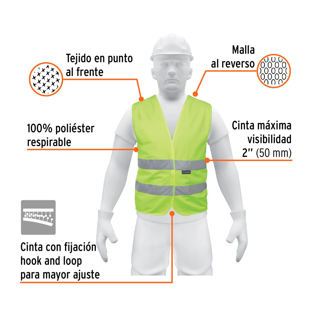 TRUPER -  Chaleco de seguridad verde con cintas de alta visibilidad Truper