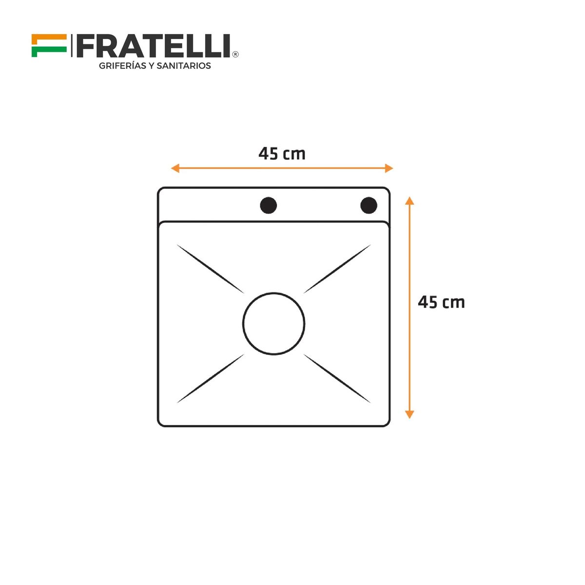 FRATELLI - Lavadero De Acero Inox Satinado CAcces 45X45X23Cm PRM-4545S - Fratelli