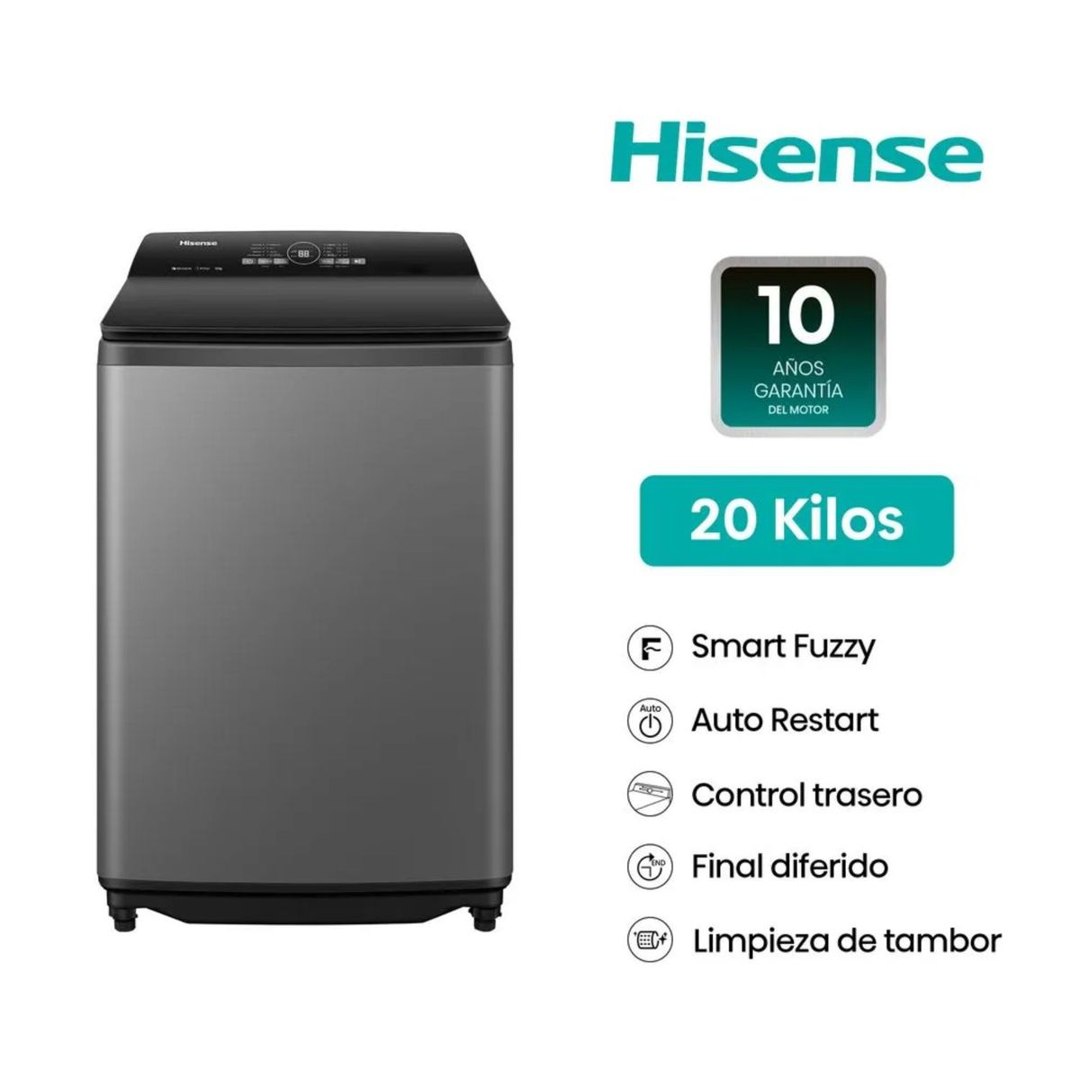 HISENSE - Lavadora HISENSE Carga Superior 20KG WT3I2023UT Dark Grey