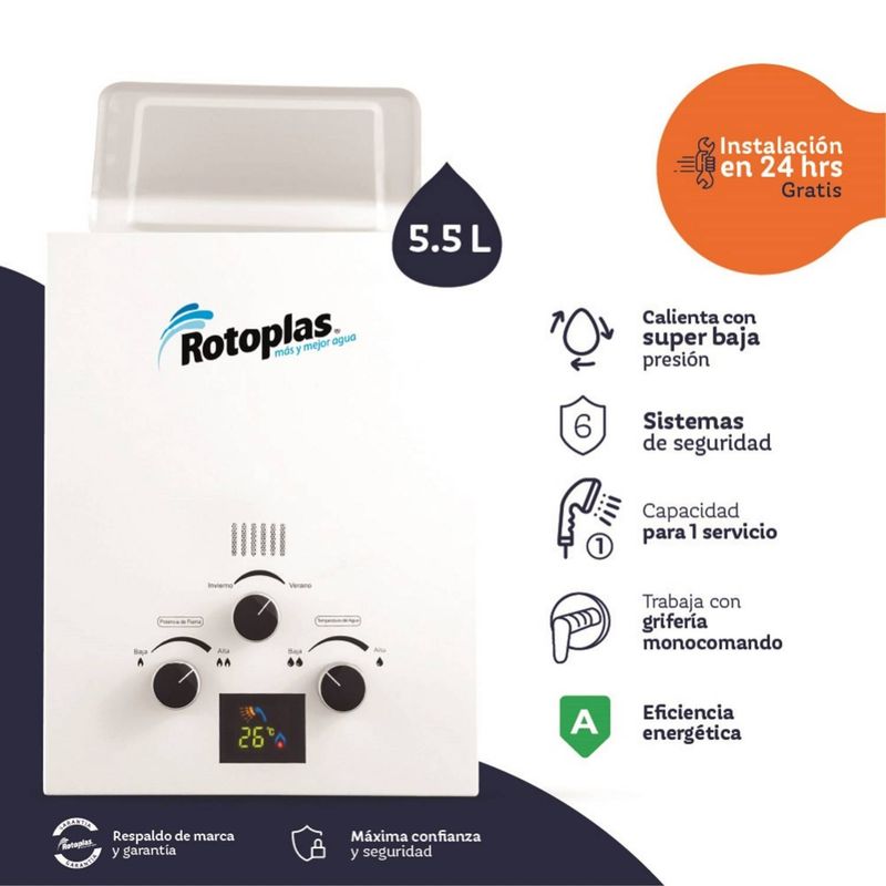 ROTOPLAS - Terma a Gas Rotoplas Flaming GN 5.5 litros Tiro Natural