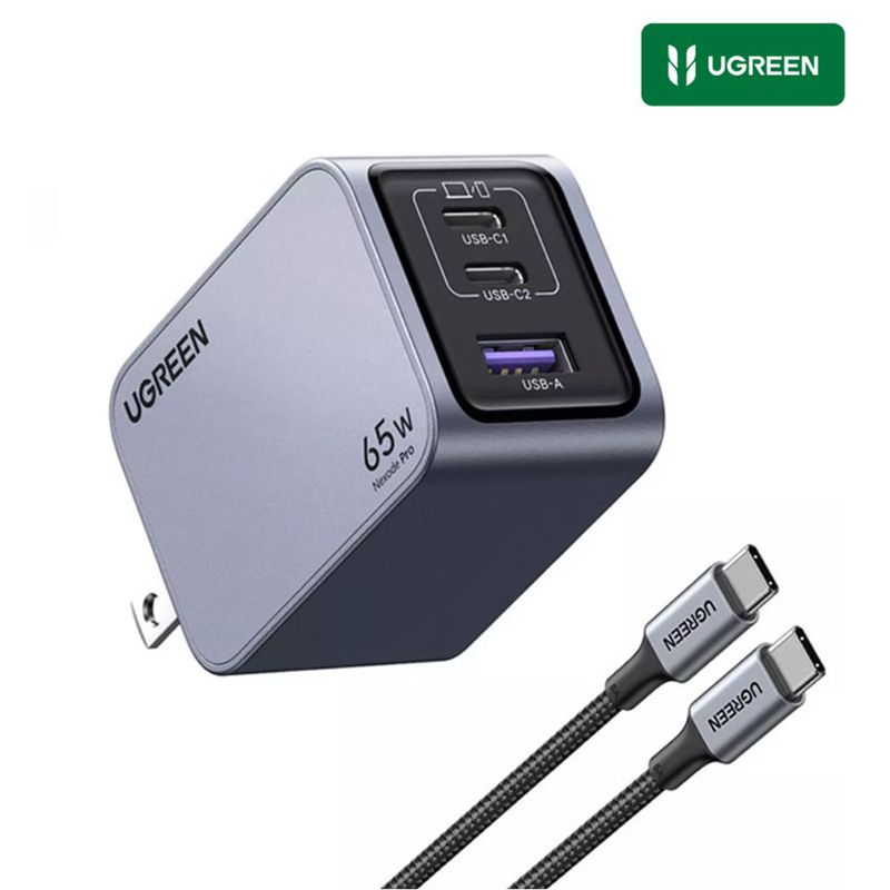 UGREEN - UGREEN Nexode Pro Cargador 65W GaN USB-C 3EN1 Para iPhone Macbook Galaxy