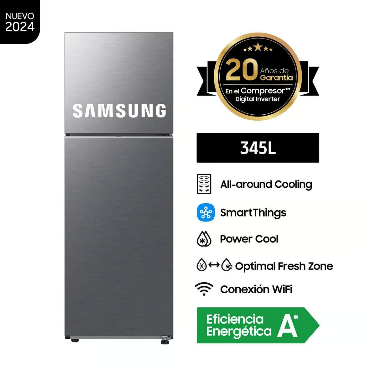 SAMSUNG - Refrigeradora Samsung Top Mount Freezer 345L Silver SDisp RT35DG5620S9PE