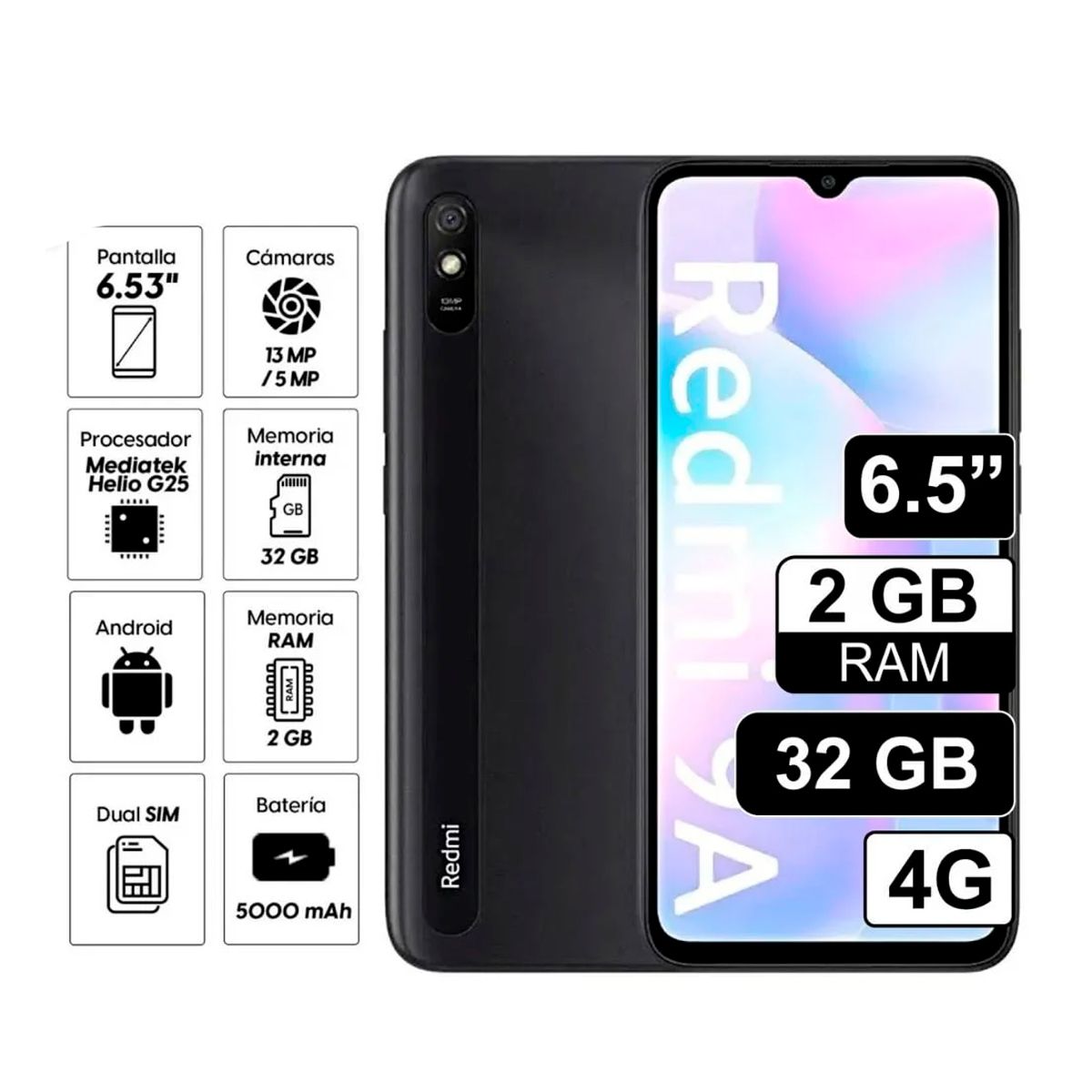 XIAOMI - Celular Redmi 9A 32 GB 2 GB RAM NEGRO