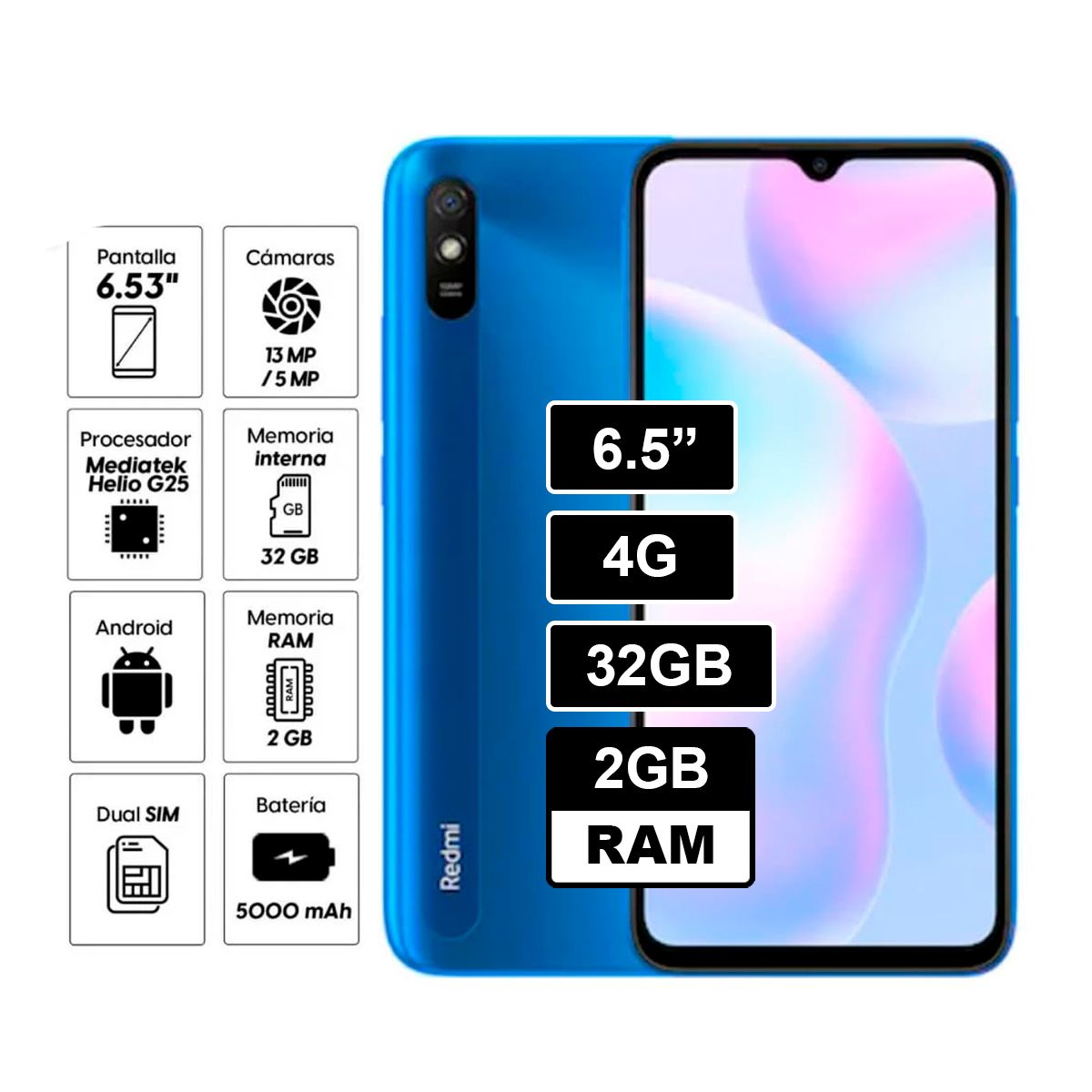 XIAOMI - Celular Redmi 9A 32 GB 2 GB RAM AZUL