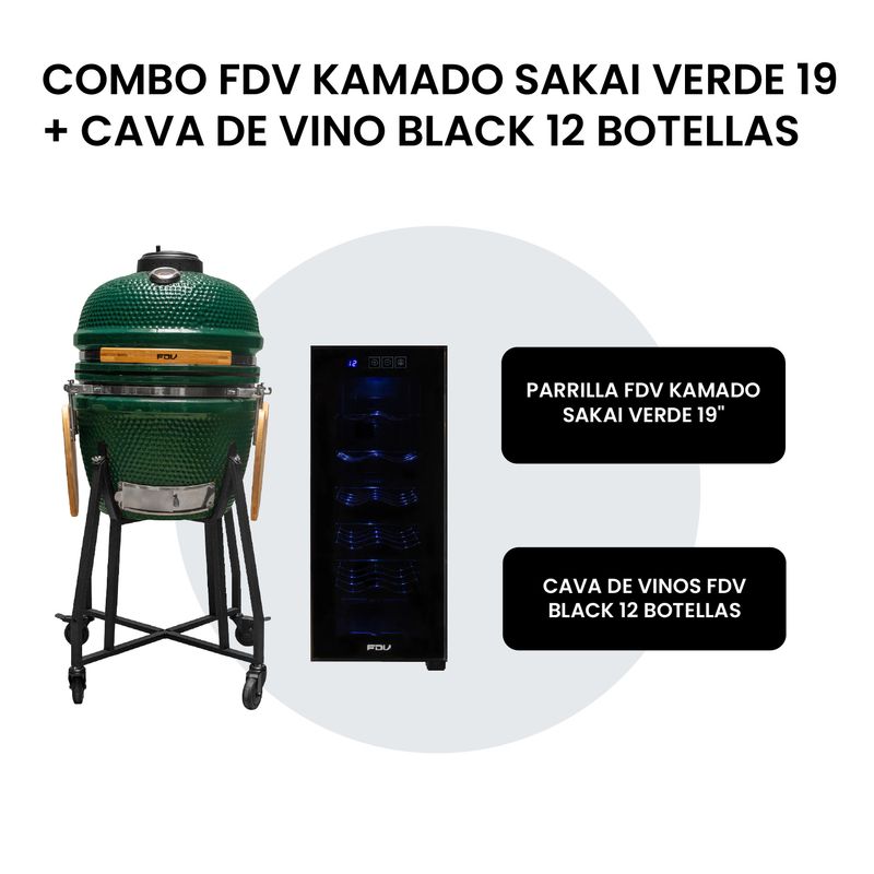 FDV - Combo Kamado Sakai Verde 19" + Cava de Vino Black 12 Botellas FDV