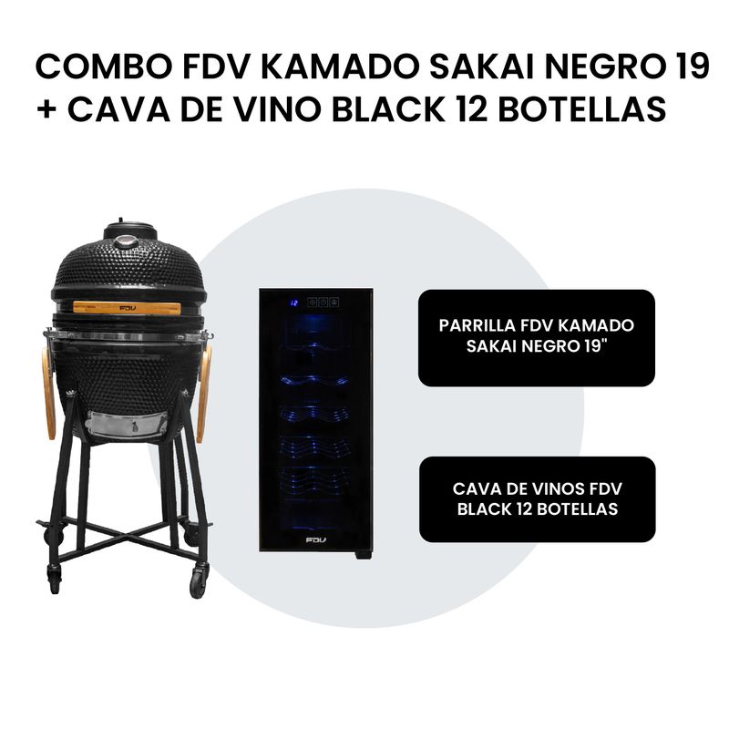 FDV - Combo Kamado Sakai Negro 19" + Cava de Vino Black 12 Botellas FDV
